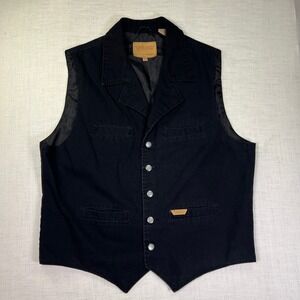 VTG Powder River Outfitters Vest Mens XL Western Cowboy Rodeo Boho Black USA EUC